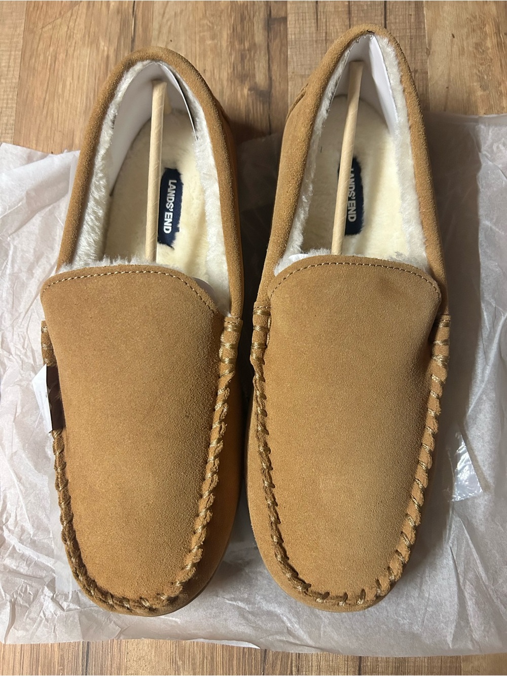 Lands' End Men's Tan Suede Moccasin Slippers size 12